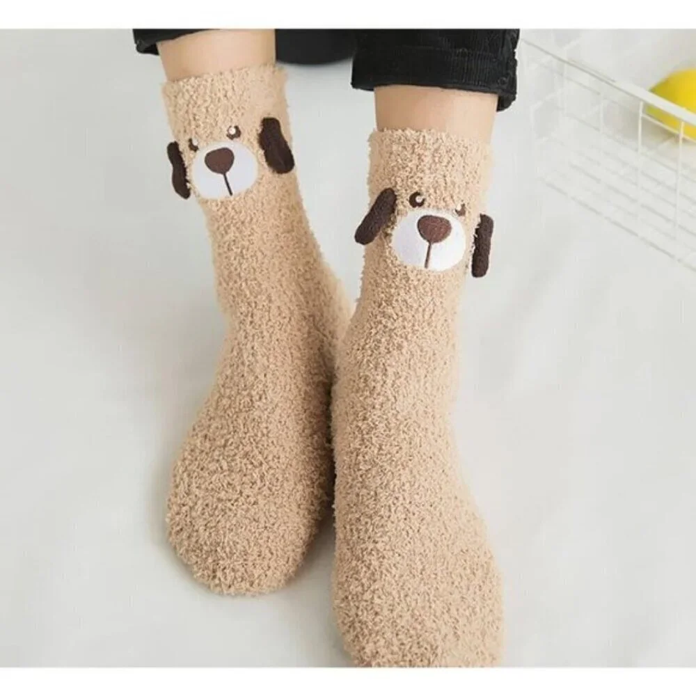 Loritta Women’s Fuzzy Socks 3-Pair Warm Cozy Soft Cute Animal Slipper Socks